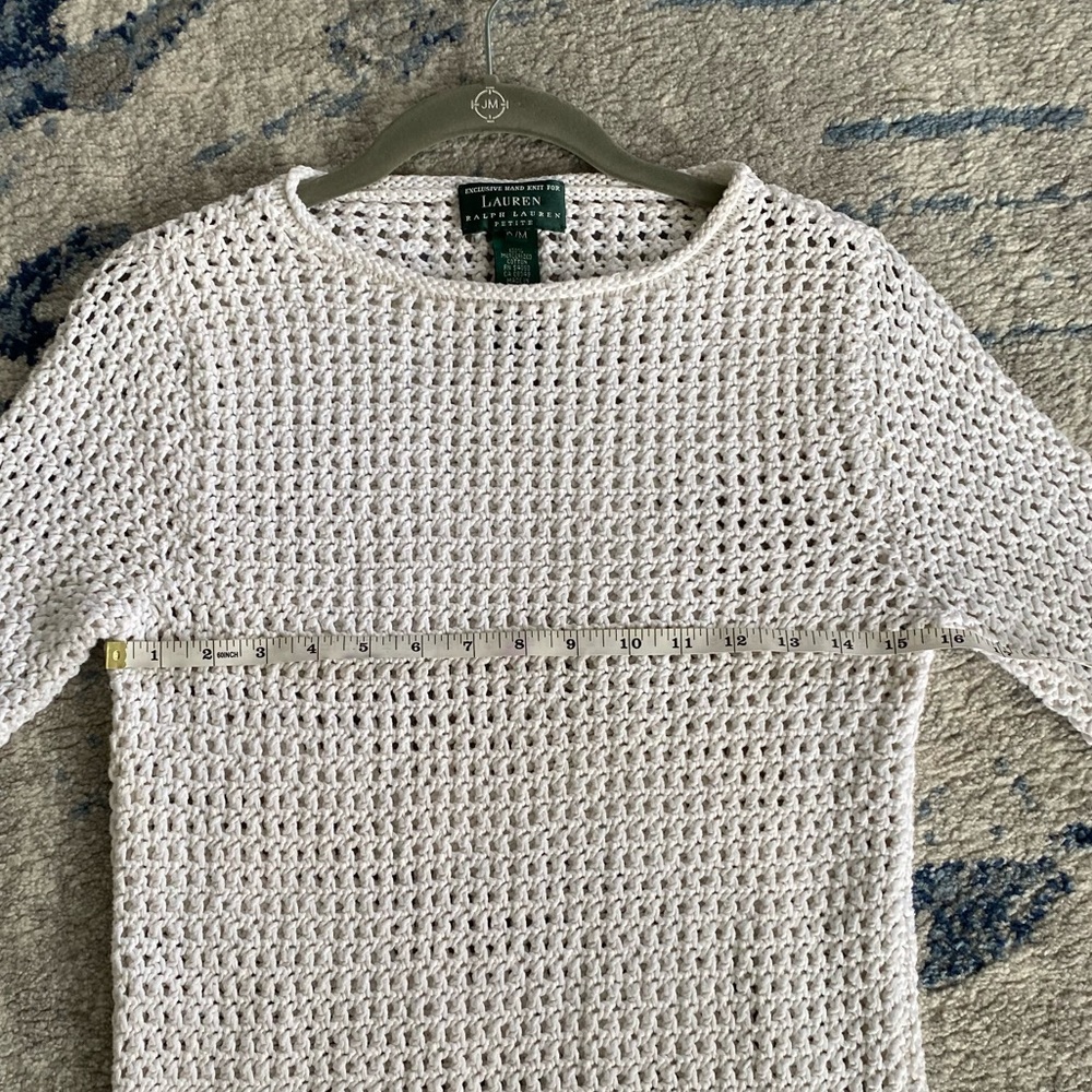 LAUREN by Ralph Lauren HAND KNIT WHITE 100% COTTON 3/4 sleeve sweater SIZE P/M - Picture 4 of 10